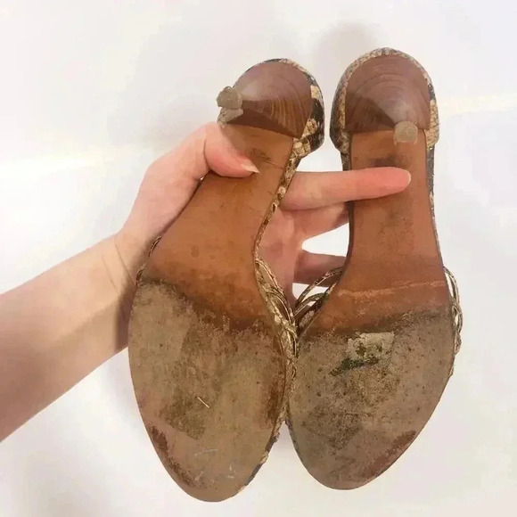 Stuart Weitzman y2k Snakeskin Python Print Stiletto Strappy Heel Pump Size 7.5 - Picture 16 of 16